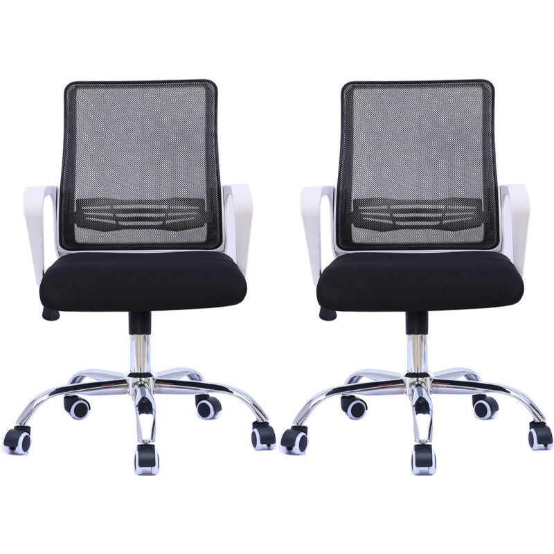 Modern Wheels Arm Chair Microfiber Conference Mid-Back Swivel Chair Matte Black 2 Piece Set Clearhalo 'furn' 'furn_office_chair' 'Furniture' 'Office Chairs' 'Office Furniture' 'office_chair' 5965861