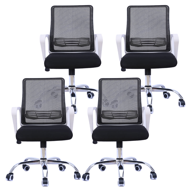 Modern Wheels Arm Chair Microfiber Conference Mid-Back Swivel Chair Matte Black 4 Piece Set Clearhalo 'furn' 'furn_office_chair' 'Furniture' 'Office Chairs' 'Office Furniture' 'office_chair' 5965862