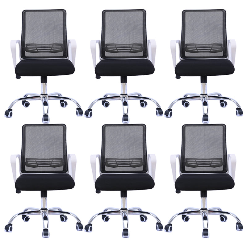 Modern Wheels Arm Chair Microfiber Conference Mid-Back Swivel Chair Matte Black 6 Piece Set Clearhalo 'furn' 'furn_office_chair' 'Furniture' 'Office Chairs' 'Office Furniture' 'office_chair' 5965863