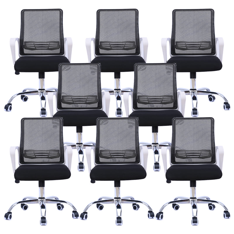 Modern Wheels Arm Chair Microfiber Conference Mid-Back Swivel Chair Matte Black 8 Piece Set Clearhalo 'furn' 'furn_office_chair' 'Furniture' 'Office Chairs' 'Office Furniture' 'office_chair' 5965864