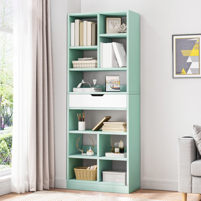 Modern Standard Open Bookshelf Engineered Wood Bookcase with Drawer Storage 19.7"L x 7.9"W x 70.9"H Green Clearhalo 'Bookcases' 'furn' 'furn_bookcases' 'Furniture' 'Office Furniture' 5965895
