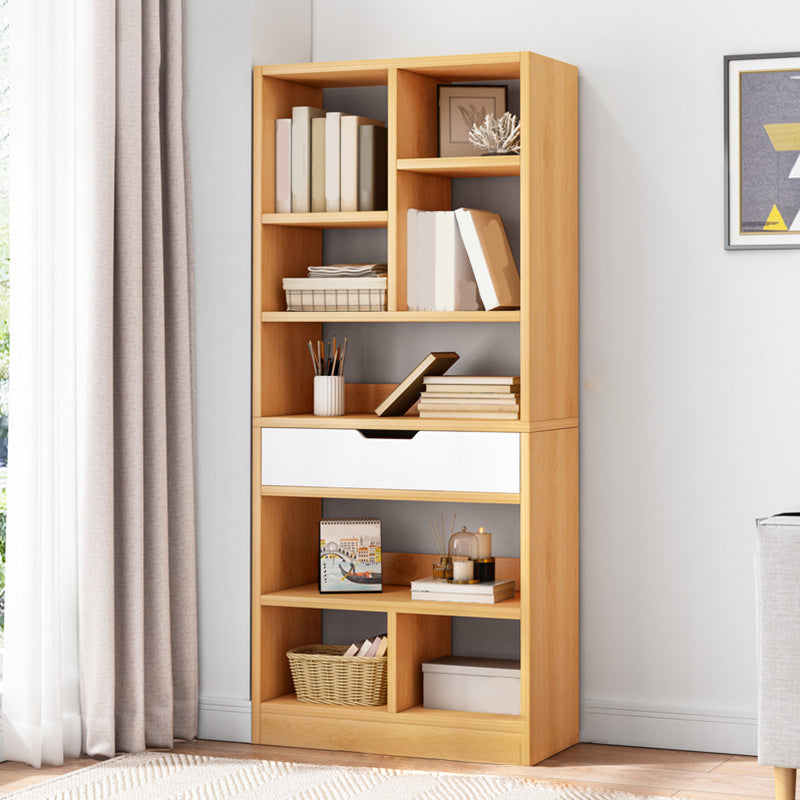 Modern Standard Open Bookshelf Engineered Wood Bookcase with Drawer Storage 19.7"L x 7.9"W x 61"H Natural Clearhalo 'Bookcases' 'furn' 'furn_bookcases' 'Furniture' 'Office Furniture' 5965897
