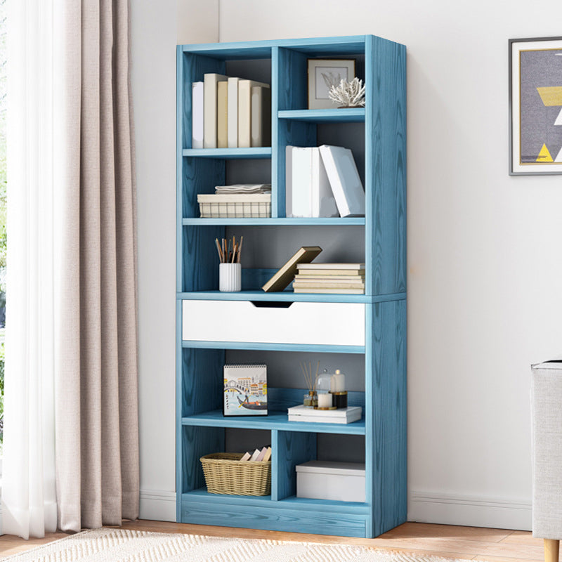 Modern Standard Open Bookshelf Engineered Wood Bookcase with Drawer Storage 19.7"L x 7.9"W x 61"H Blue Clearhalo 'Bookcases' 'furn' 'furn_bookcases' 'Furniture' 'Office Furniture' 5965902