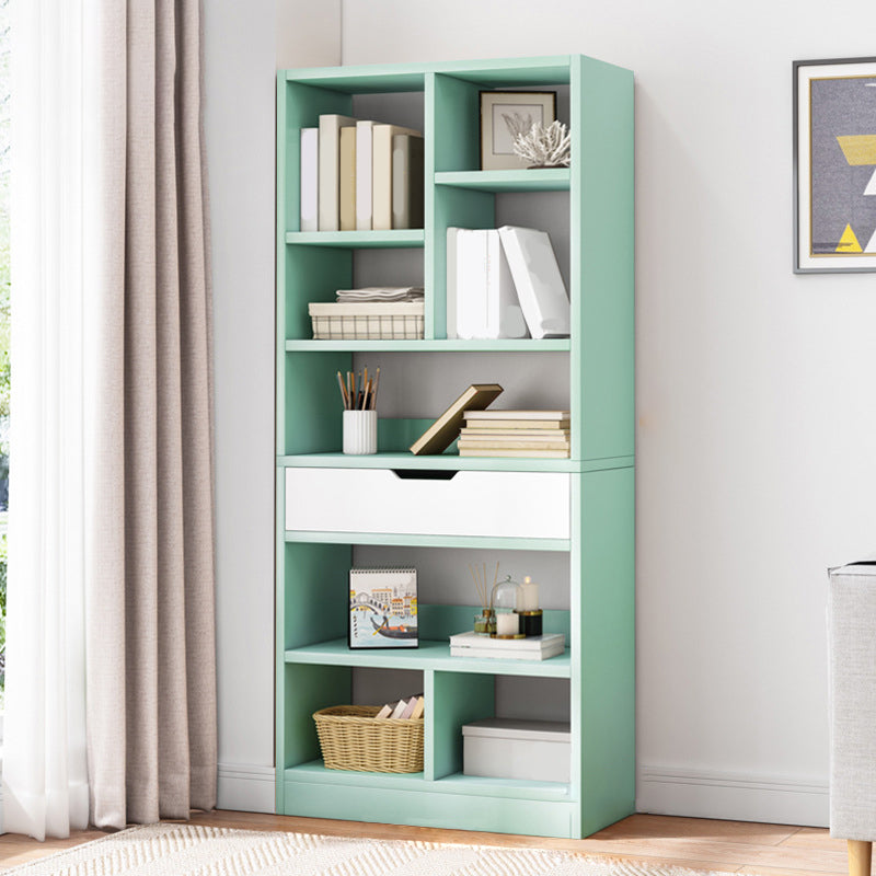 Modern Standard Open Bookshelf Engineered Wood Bookcase with Drawer Storage 19.7"L x 7.9"W x 61"H Green Clearhalo 'Bookcases' 'furn' 'furn_bookcases' 'Furniture' 'Office Furniture' 5965904