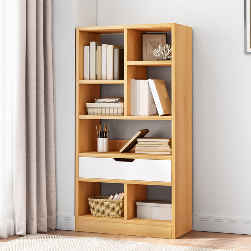 Modern Standard Open Bookshelf Engineered Wood Bookcase with Drawer Storage 19.7"L x 7.9"W x 50.8"H Natural Clearhalo 'Bookcases' 'furn' 'furn_bookcases' 'Furniture' 'Office Furniture' 5965905