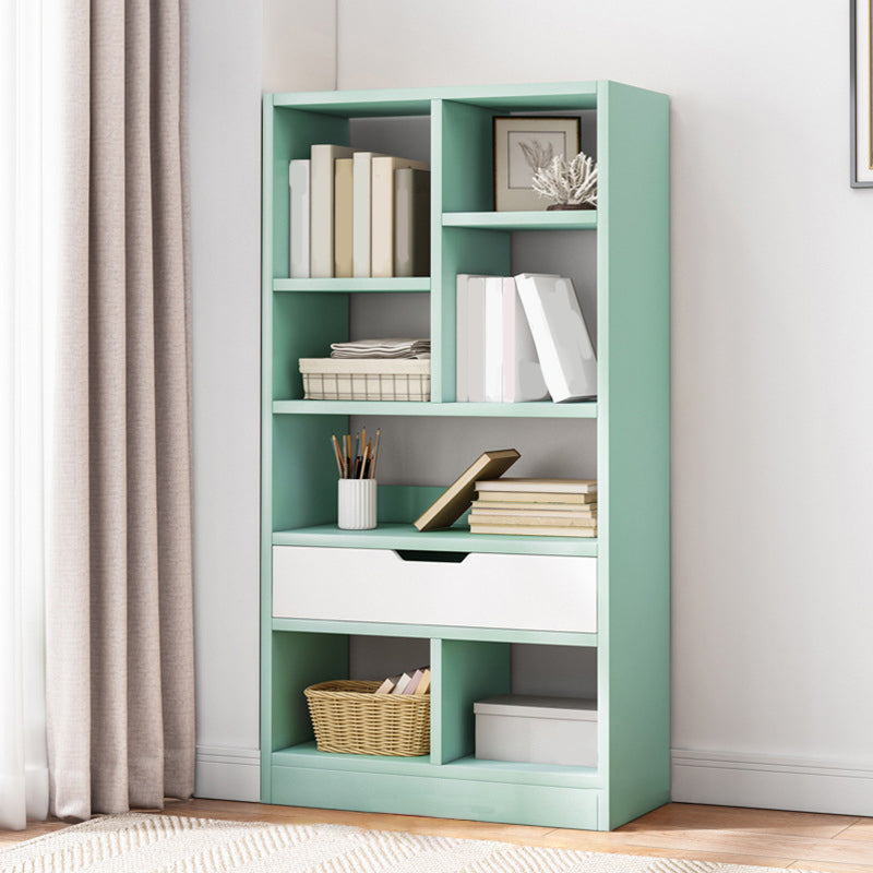 Modern Standard Open Bookshelf Engineered Wood Bookcase with Drawer Storage 19.7"L x 7.9"W x 50.8"H Green Clearhalo 'Bookcases' 'furn' 'furn_bookcases' 'Furniture' 'Office Furniture' 5965907