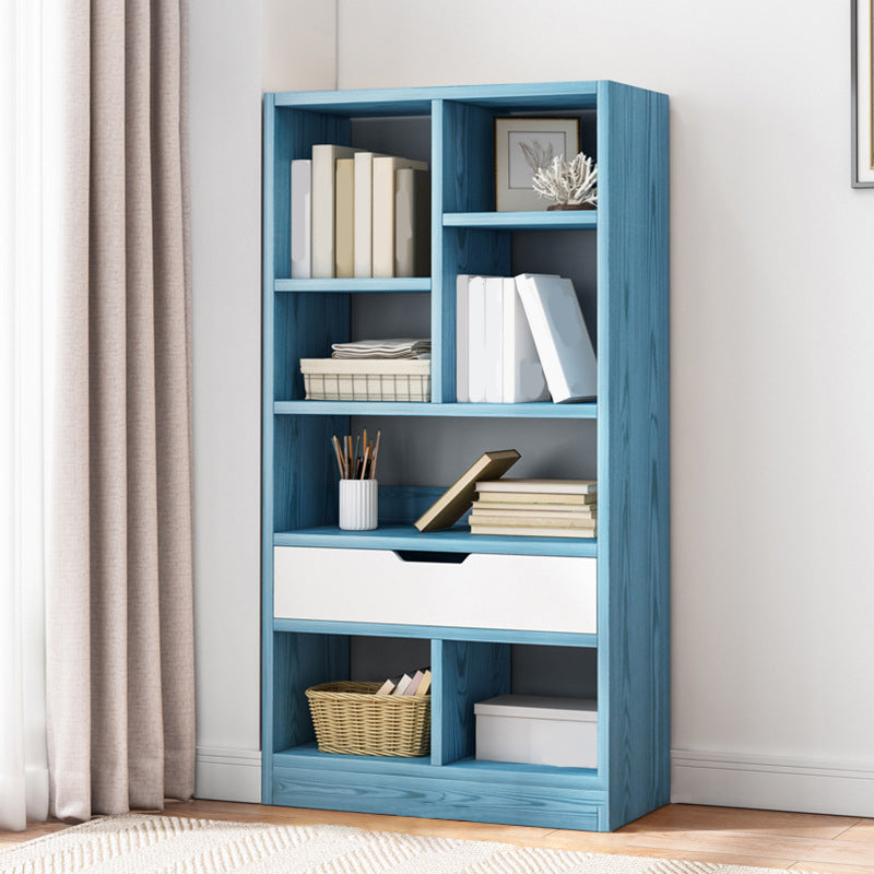 Modern Standard Open Bookshelf Engineered Wood Bookcase with Drawer Storage 19.7"L x 7.9"W x 50.8"H Blue Clearhalo 'Bookcases' 'furn' 'furn_bookcases' 'Furniture' 'Office Furniture' 5965909
