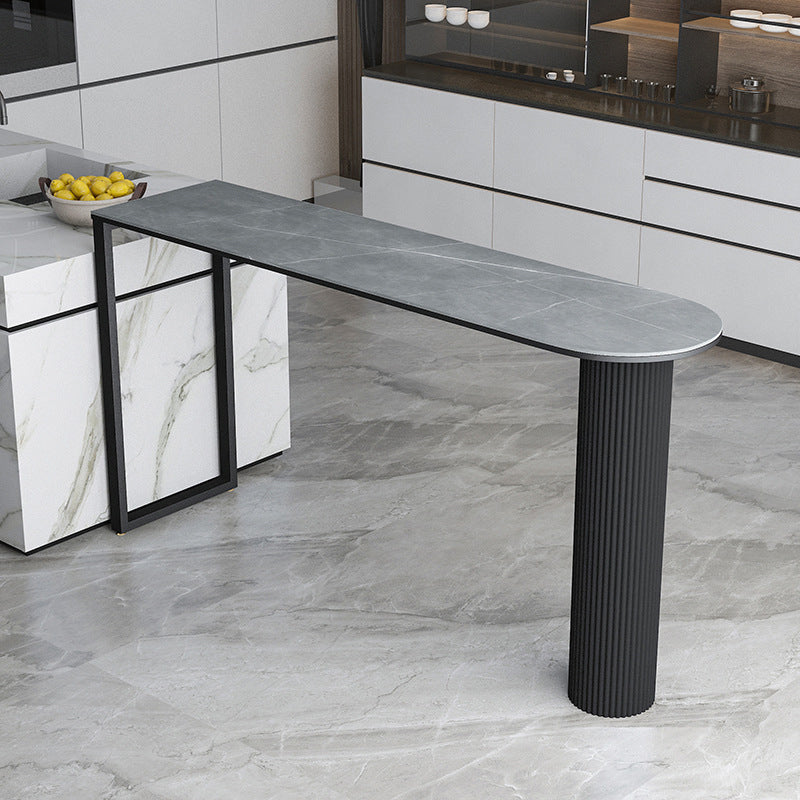 Contemporary Bar Table Stone Bar Dining Table with Double Pedestal Black-Gray Without Chairs Clearhalo 'Bar Furniture' 'Bar Tables' 'bar_tables' 'furn' 'furn_bar_tables' 'Furniture' 'Kitchen & Dining Furniture' 5966253