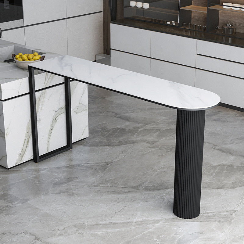 Contemporary Bar Table Stone Bar Dining Table with Double Pedestal Black White Without Chairs Clearhalo 'Bar Furniture' 'Bar Tables' 'bar_tables' 'furn' 'furn_bar_tables' 'Furniture' 'Kitchen & Dining Furniture' 5966255