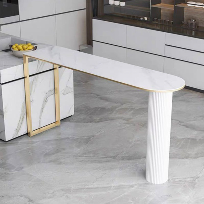 Contemporary Bar Table Stone Bar Dining Table with Double Pedestal White-Gold Without Chairs Clearhalo 'Bar Furniture' 'Bar Tables' 'bar_tables' 'furn' 'furn_bar_tables' 'Furniture' 'Kitchen & Dining Furniture' 5966260