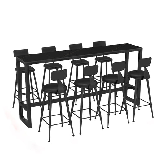 Tavolo da pranzo a bar nero sinterizzato in pietra barra di altezza da bar con base di metallo