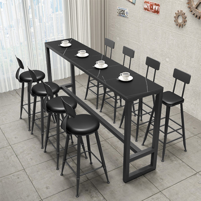 Black Bar Dining Table Sintered Stone Bar Height Cocktail Table with Metal Base