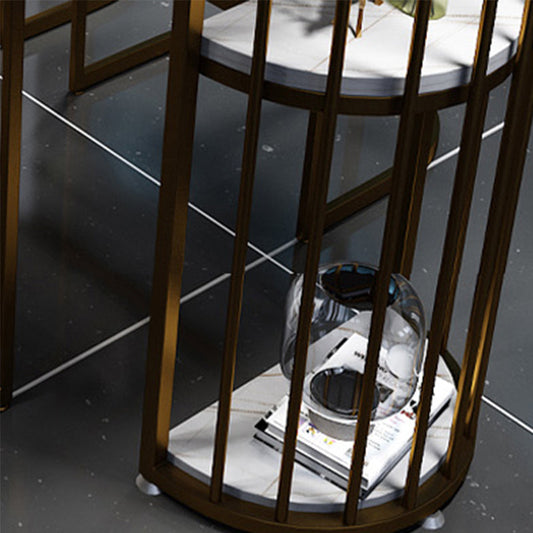 Tavolo da pranzo a barre di pietra sinterizzata moderna con scaffale per il bar