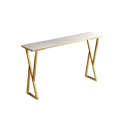 Modern Sintered Stone Bar Table Gold and Metal Base Dining Table White Without Chairs Clearhalo 'Bar Furniture' 'Bar Tables' 'bar_tables' 'furn' 'furn_bar_tables' 'Furniture' 'Kitchen & Dining Furniture' 5966538