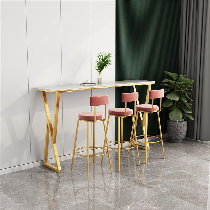 Modern Sintered Stone Bar Table Gold and Metal Base Dining Table 70.9"L x 15.7"W x 41.3"H White Without Chairs Clearhalo 'Bar Furniture' 'Bar Tables' 'bar_tables' 'furn' 'furn_bar_tables' 'Furniture' 'Kitchen & Dining Furniture' 5966540