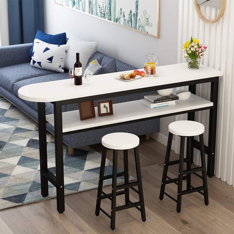 Mesa de comedor de madera artificial, mesa de pub moderna con altura de mostrador y estante