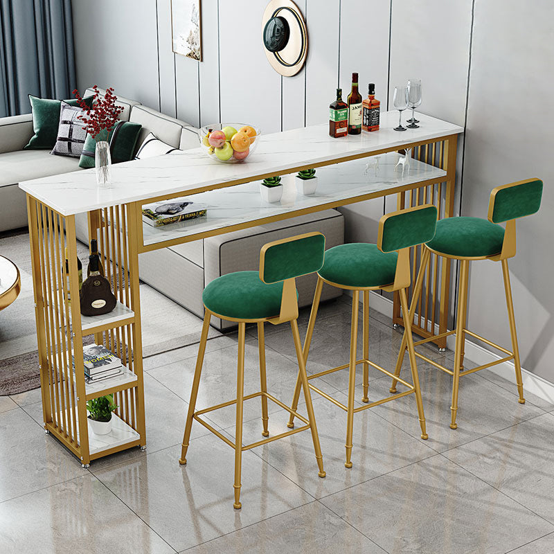 Modern White Artificial Wood Counter Table Rectangle Bar Table with Golden Legs