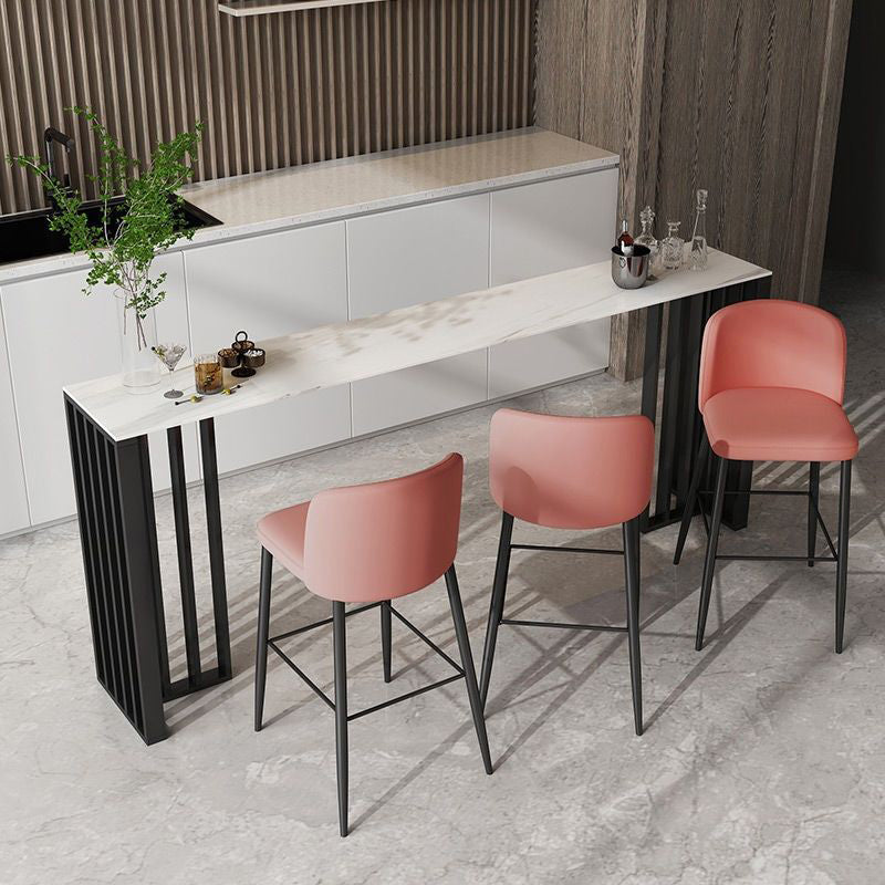 Marble Counter Table Rectangle Table Top with Black Double Base White Without Chairs Clearhalo 'Bar Furniture' 'Bar Tables' 'bar_tables' 'furn' 'furn_bar_tables' 'Furniture' 'Kitchen & Dining Furniture' 5966828