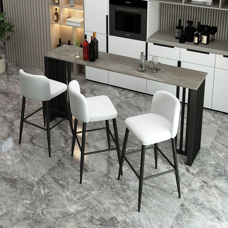 Marble Counter Table Rectangle Table Top with Black Double Base 70.9"L x 15.7"W x 41.3"H Grey Without Chairs Clearhalo 'Bar Furniture' 'Bar Tables' 'bar_tables' 'furn' 'furn_bar_tables' 'Furniture' 'Kitchen & Dining Furniture' 5966831