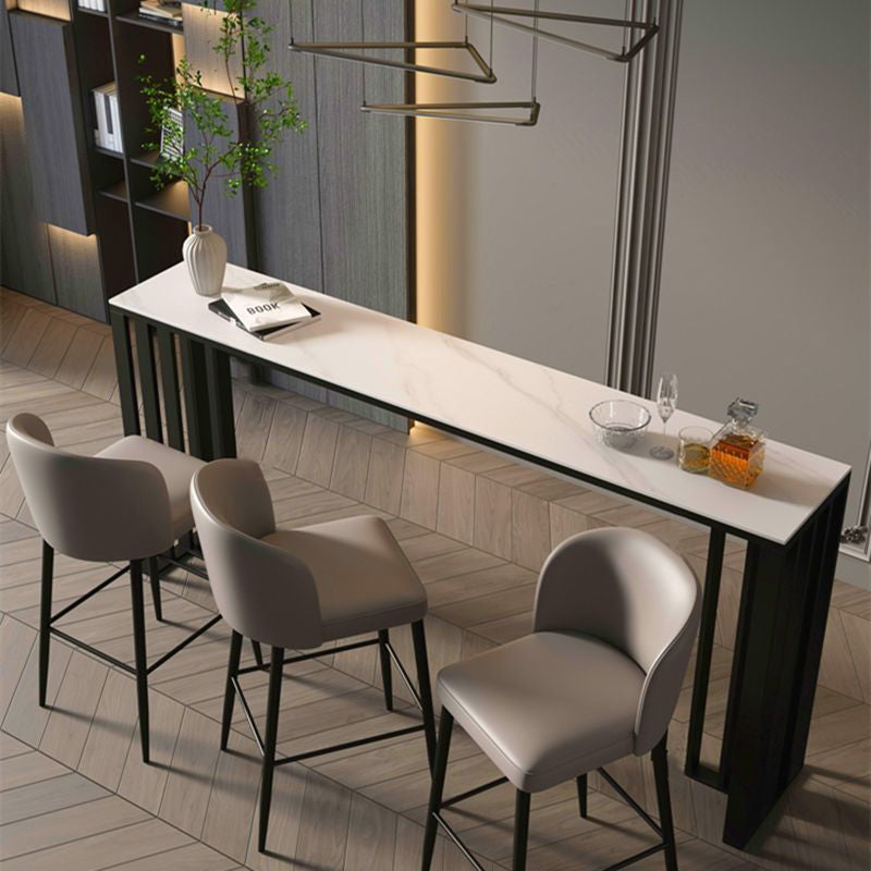 Marble Counter Table Rectangle Table Top with Black Double Base Clearhalo 'Bar Furniture' 'Bar Tables' 'bar_tables' 'furn' 'furn_bar_tables' 'Furniture' 'Kitchen & Dining Furniture' 5966837