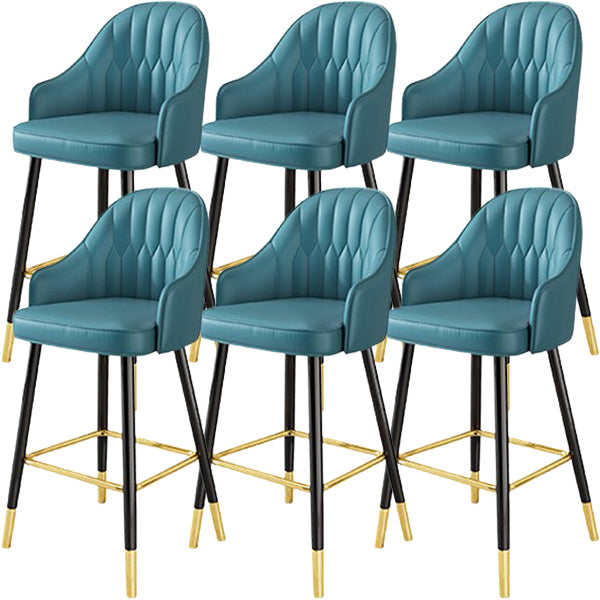 Glam Metal Barstool Faux Leather Kitchen Counter Stool in Matte Finish with 4 Legs Dark Blue 6 Piece Set Clearhalo 'Bar Furniture' 'Bar Stools' 'bar_stools' 'furn' 'furn_bar_stools' 'Furniture' 'Kitchen & Dining Furniture' 5967488