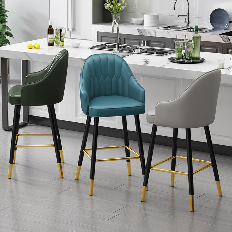 Glam Metal Barstool Faux Leather Kitchen Counter Stool in Matte Finish with 4 Legs Clearhalo 'Bar Furniture' 'Bar Stools' 'bar_stools' 'furn' 'furn_bar_stools' 'Furniture' 'Kitchen & Dining Furniture' 5967498