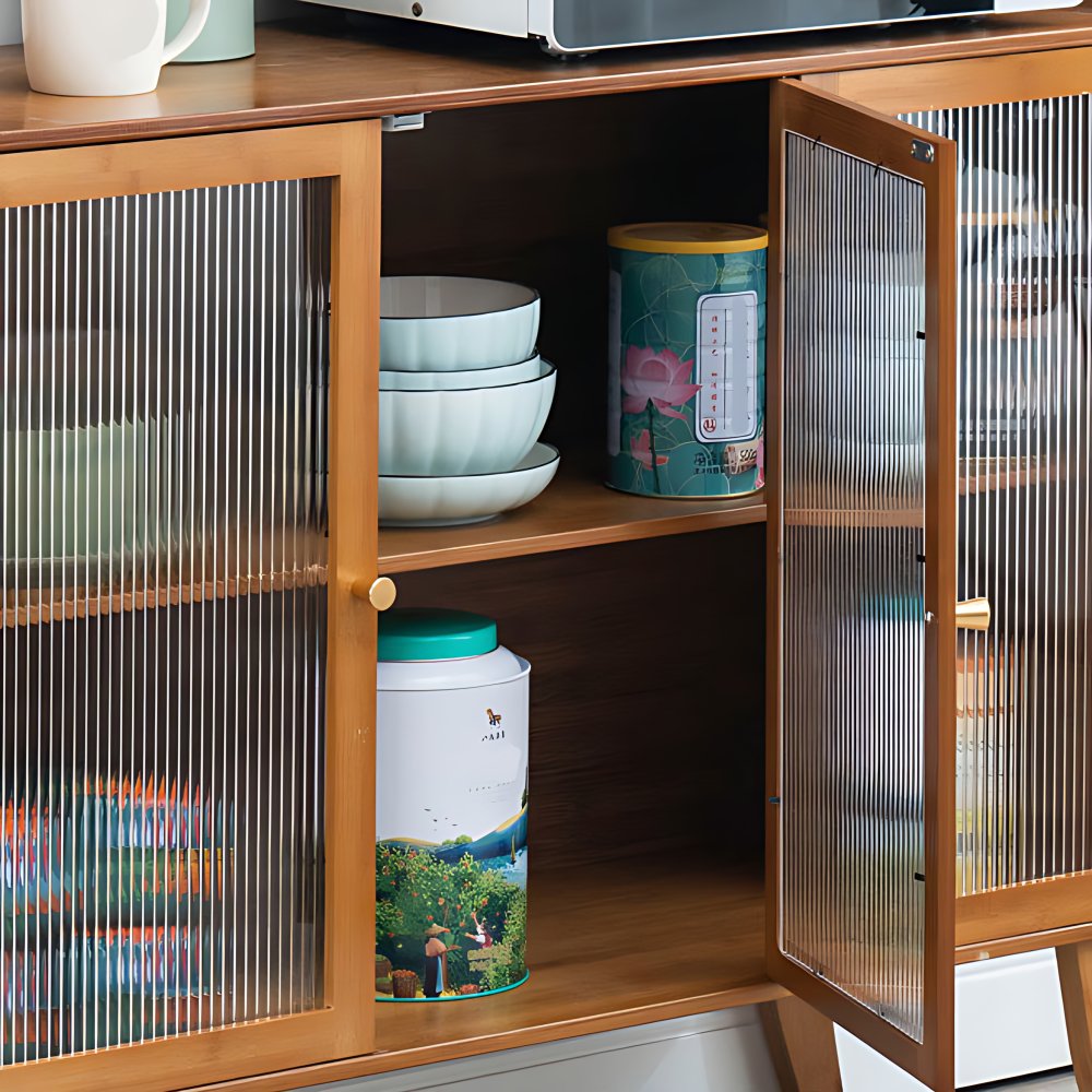 Contemporary Acrylic Doors Dining Server Brown Bamboo Server for ...