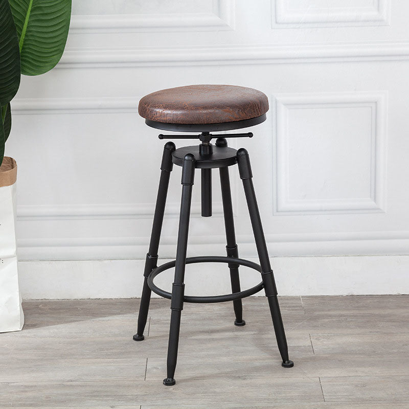 Industrial Metal Barstool Footrest Wood Counter Stool in Matte Finish