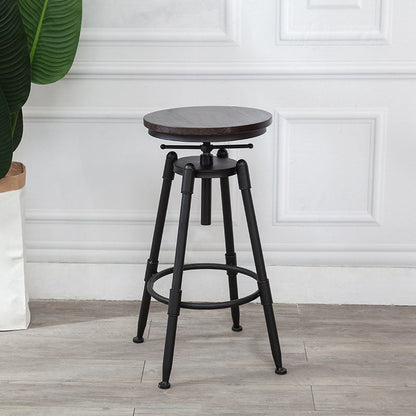 Industrial Metal Barstool Footrest Wood Counter Stool in Matte Finish