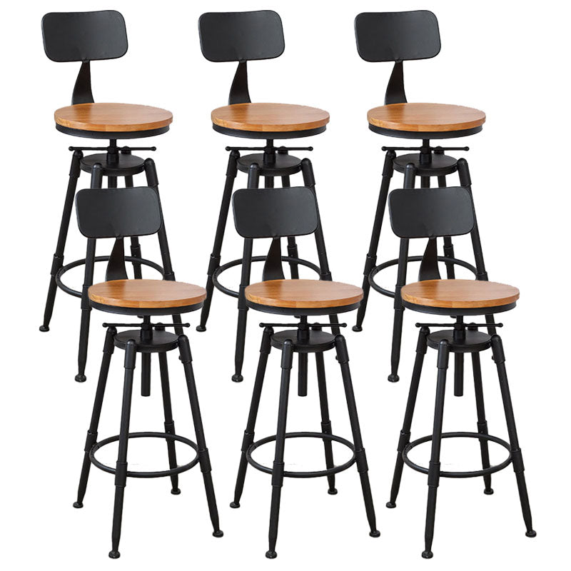 Industrial Metal Barstool Footrest Wood Counter Stool in Matte Finish
