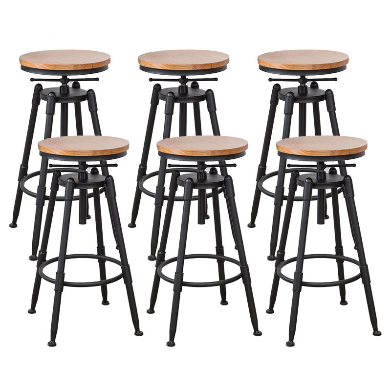 Industrial Metal Barstool Footrest Wood Counter Stool in Matte Finish