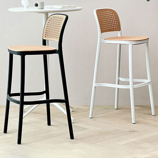 Scandinavian Armless Bar Stool Plastic Low Back Stool in White and Black