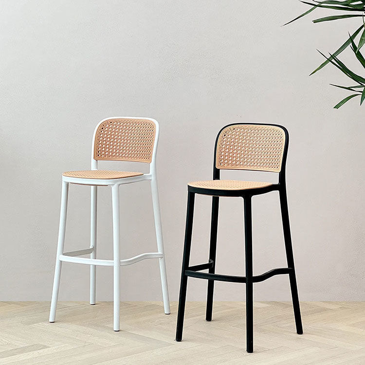 Scandinavian Armless Bar Stool Plastic Low Back Stool in White and Black