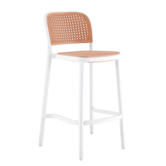 Scandinavian Armless Bar Stool Plastic Low Back Stool in White and Black White 1 Piece