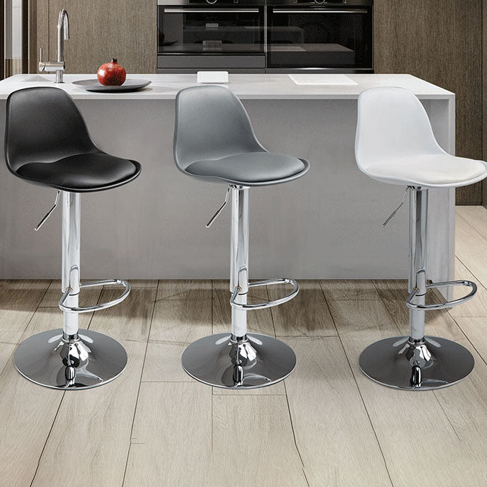 コンテンポラリーメタリーバースツールローバックフェイクレザークッションフットレストスツール