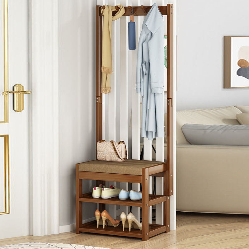 Modern Style Coat Rack Plain Solid Wood Free Standing Coat Hooks Design with Shoes Storage 18.9"L x 11.4"W x 66.1"H Clearhalo 'Entry & Mudroom Furniture' 'furn' 'furn_hall_tree_coat_racks' 'Furniture' 'Hall Trees & Coat Racks' 'hall_tree_coat_racks' 5969184