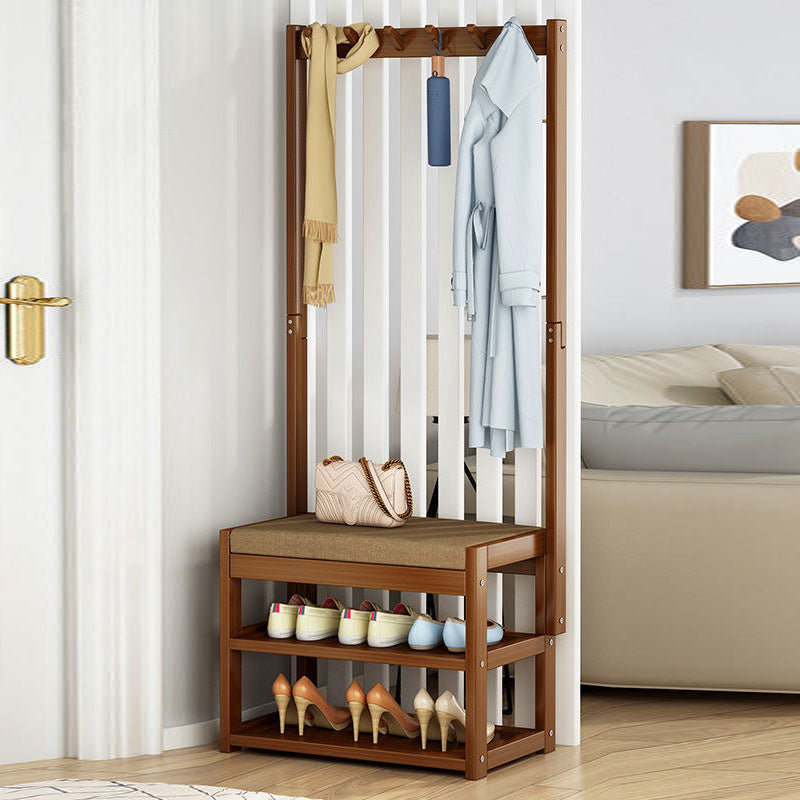 Modern Style Coat Rack Plain Solid Wood Free Standing Coat Hooks Design with Shoes Storage 22.8"L x 11.4"W x 66.1"H Clearhalo 'Entry & Mudroom Furniture' 'furn' 'furn_hall_tree_coat_racks' 'Furniture' 'Hall Trees & Coat Racks' 'hall_tree_coat_racks' 5969191