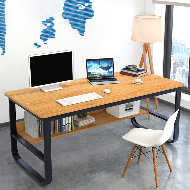 Metal and Wooden Writing Desk Industrial Rectangular Office Desk for Home 55"L x 24"W x 29"H Brown Clearhalo 'furn' 'furn_office_desk' 'Furniture' 'Office Desks' 'Office Furniture' 'office_desk' 5969274