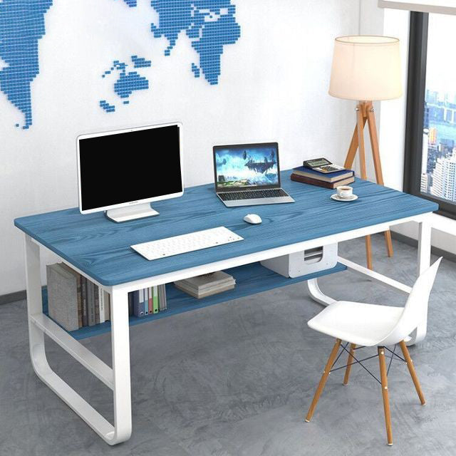 Metal and Wooden Writing Desk Industrial Rectangular Office Desk for Home 55.1"L x 27.6"W x 28.7"H Blue Clearhalo 'furn' 'furn_office_desk' 'Furniture' 'Office Desks' 'Office Furniture' 'office_desk' 5969275