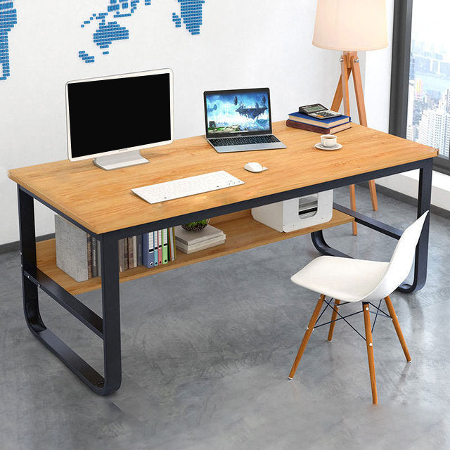 Metal and Wooden Writing Desk Industrial Rectangular Office Desk for Home 55.1"L x 27.6"W x 28.7"H Brown Clearhalo 'furn' 'furn_office_desk' 'Furniture' 'Office Desks' 'Office Furniture' 'office_desk' 5969277