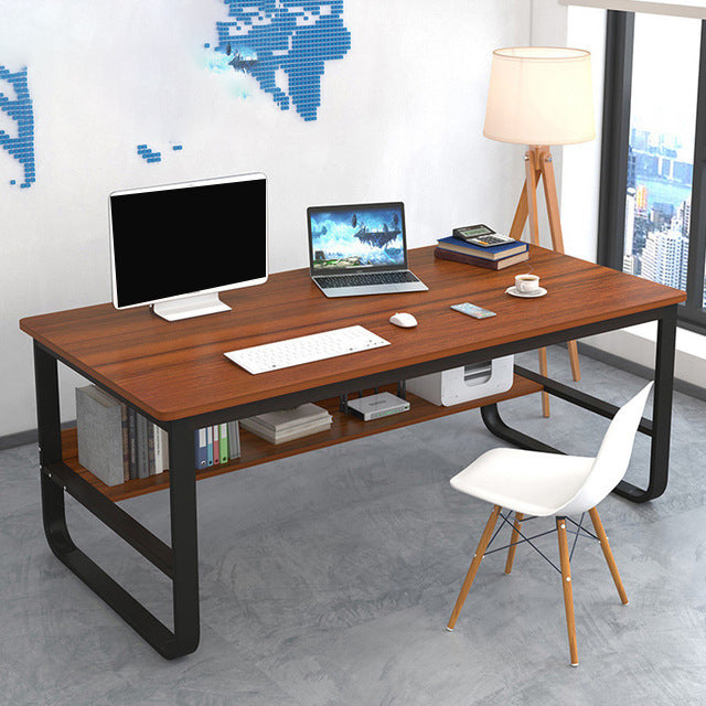 Metal and Wooden Writing Desk Industrial Rectangular Office Desk for Home Walnut Clearhalo 'furn' 'furn_office_desk' 'Furniture' 'Office Desks' 'Office Furniture' 'office_desk' 5969281