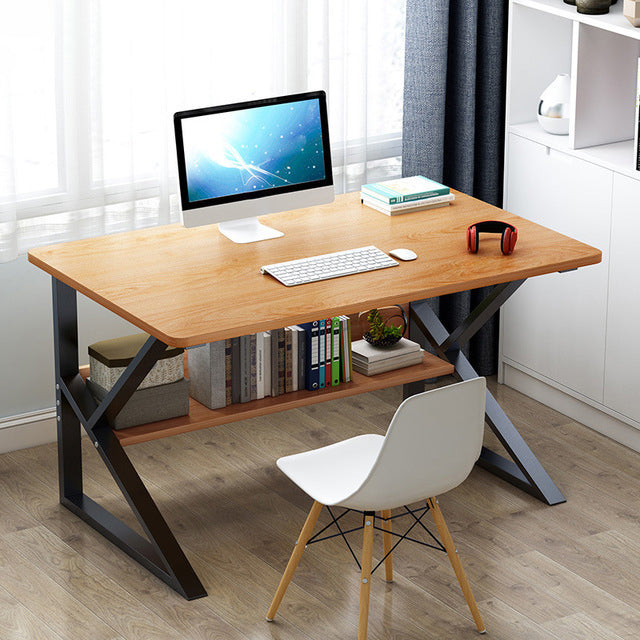 Metal and Wooden Writing Desk Industrial Rectangular Office Desk for Home 31.5"L x 15.7"W x 28.1"H Brown Clearhalo 'furn' 'furn_office_desk' 'Furniture' 'Office Desks' 'Office Furniture' 'office_desk' 5969284
