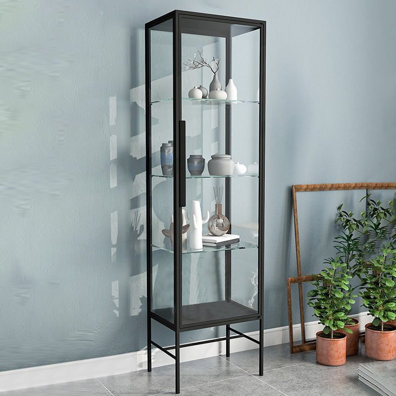 Modern Steel Curio Cabinet Standard 14" W 1 Door Cabinet for Dining Room Black Clearhalo 'Display & China Cabinets' 'display_china_cabinets' 'furn' 'furn_display_china_cabinets' 'Furniture' 'Kitchen & Dining Furniture' 5969472