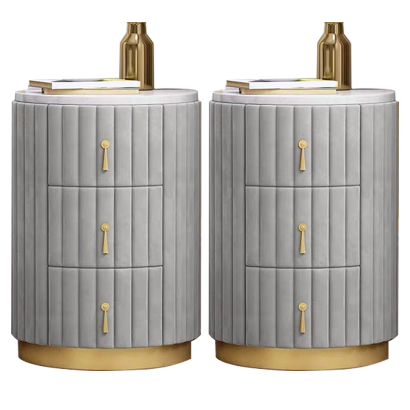 Round Slate Bedside Cabinet Modern Minimalist Bedside Table with Drawers Grey 2 Piece Set Clearhalo 'Bedroom Furniture' 'furn' 'furn_night_stand' 'Furniture' 'night_stand' 'Nightstands' 5969481