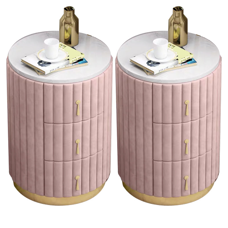 Round Slate Bedside Cabinet Modern Minimalist Bedside Table with Drawers Pink 2 Piece Set Clearhalo 'Bedroom Furniture' 'furn' 'furn_night_stand' 'Furniture' 'night_stand' 'Nightstands' 5969485