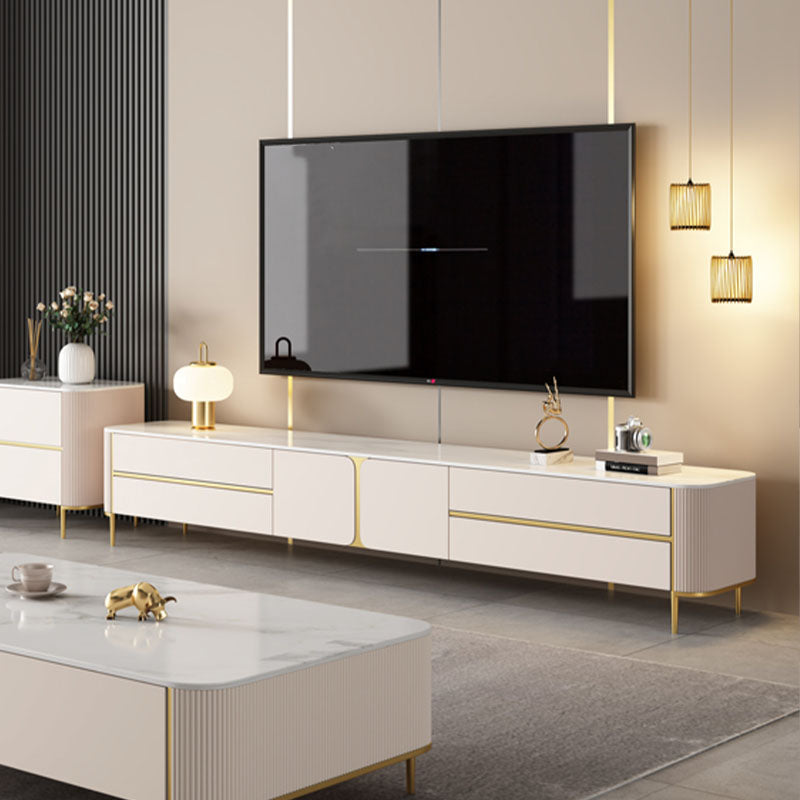 White Stone TV Stand Glam TV Media Stand with Legs for Living Room Clearhalo 'furn' 'furn_tv_stands_entertainment_centers' 'Furniture' 'Living Room Furniture' 'TV Stands & Entertainment Centers' 'TV Stands & Media Storage Furniture' 'tv_stands_entertainment_centers' 5969498