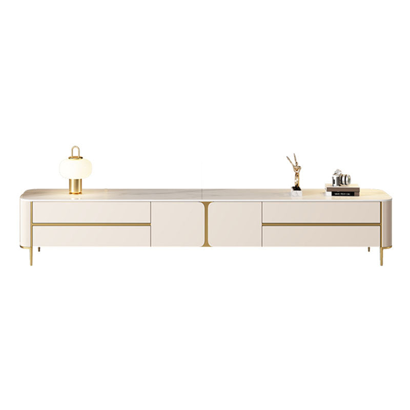 White Stone TV Stand Glam TV Media Stand with Legs for Living Room 87"L x 16"W x 18"H Clearhalo 'furn' 'furn_tv_stands_entertainment_centers' 'Furniture' 'Living Room Furniture' 'TV Stands & Entertainment Centers' 'TV Stands & Media Storage Furniture' 'tv_stands_entertainment_centers' 5969499