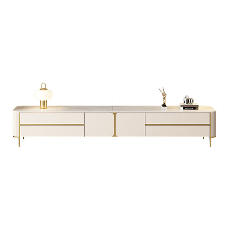 White Stone TV Stand Glam TV Media Stand with Legs for Living Room 94.5"L x 16"W x 18"H Clearhalo 'furn' 'furn_tv_stands_entertainment_centers' 'Furniture' 'Living Room Furniture' 'TV Stands & Entertainment Centers' 'TV Stands & Media Storage Furniture' 'tv_stands_entertainment_centers' 5969500