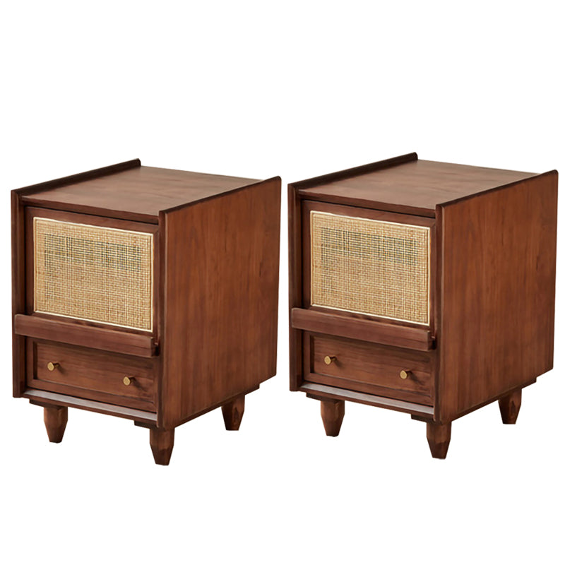 Modern Lower Shelf Nightstand Rattan Bedside Cabinet for Bedroom Walnut 2 Piece Set Clearhalo 'Bedroom Furniture' 'furn' 'furn_night_stand' 'Furniture' 'night_stand' 'Nightstands' 5969548