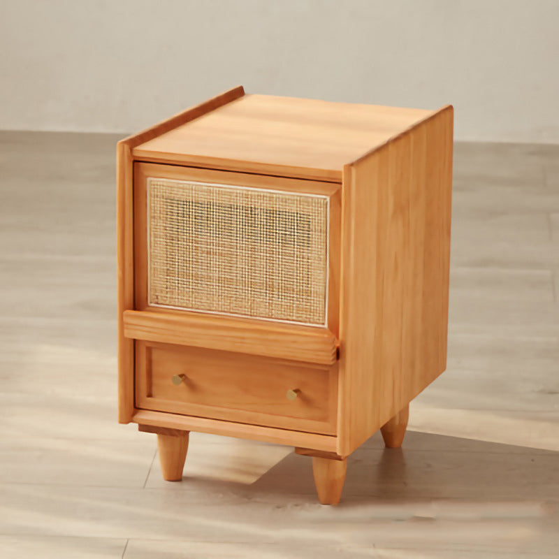 Modern Lower Shelf Nightstand Rattan Bedside Cabinet for Bedroom Cherry 1 Piece Clearhalo 'Bedroom Furniture' 'furn' 'furn_night_stand' 'Furniture' 'night_stand' 'Nightstands' 5969549